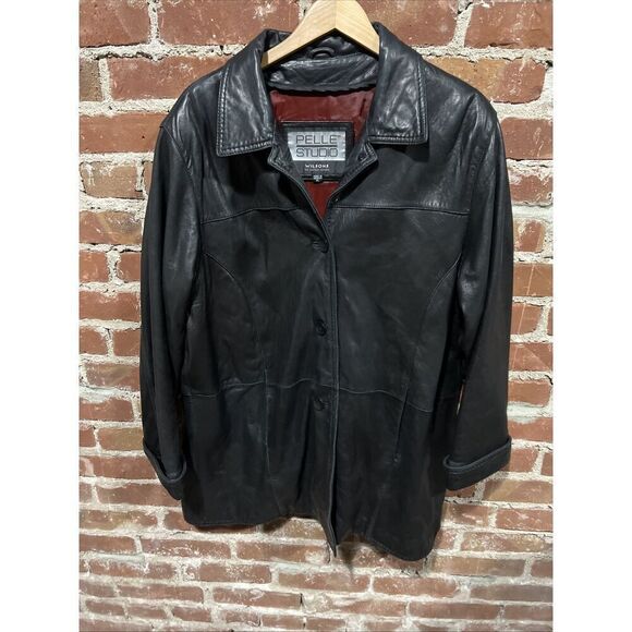 Leather Jacket Women’s Wilsons Y2K XL Black Pelle Studio Button Up Mid Length - Picture 1 of 3